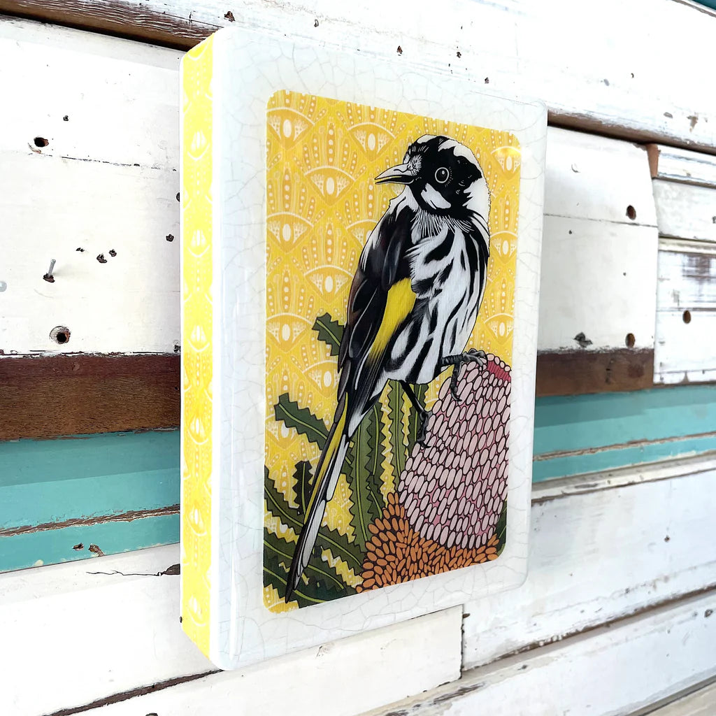 Medi Woodblock . Honeyeater