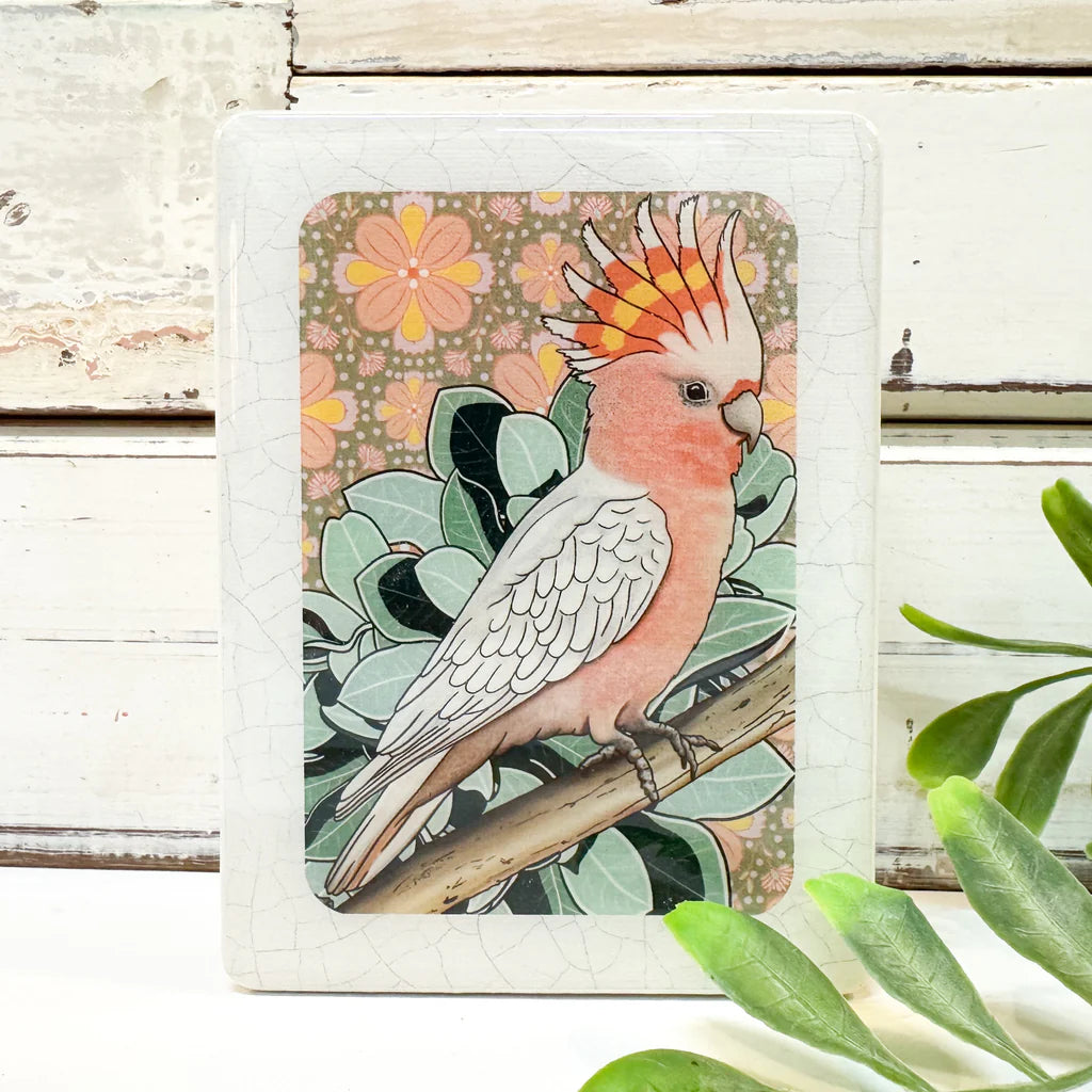 Mini Woodblock . Pink Cockatoo