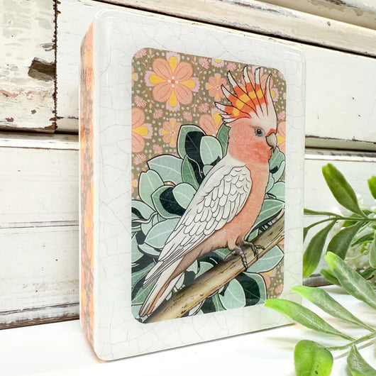 Mini Woodblock . Pink Cockatoo