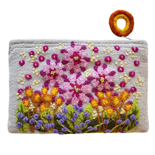 Embroidered Wool Zip Pouch . Freshwater