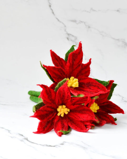 Felt Red Poinsettia Flowers . Set of 3