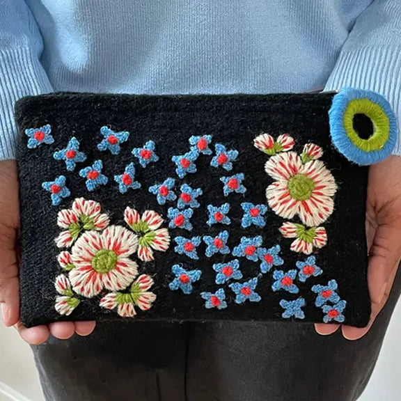 Embroidered Wool Zip Pouch . Forrest Wander