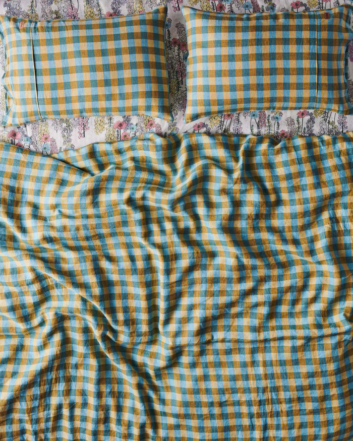 Marigold Tartan pillowcase set. Linen