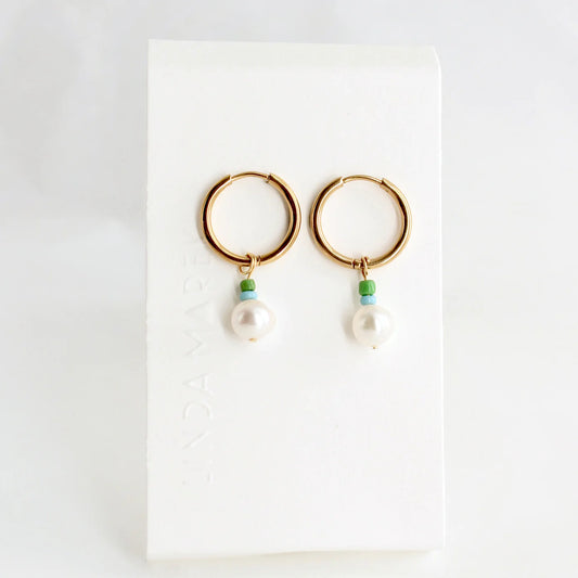 Beaded Blue Green Pearl Earrings