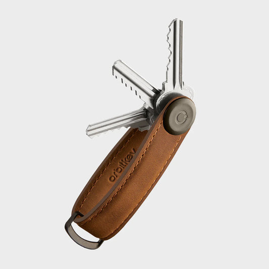 Orbitkey Key Organiser . Crazy-Horse Chestnut Brown with Brown Stitching