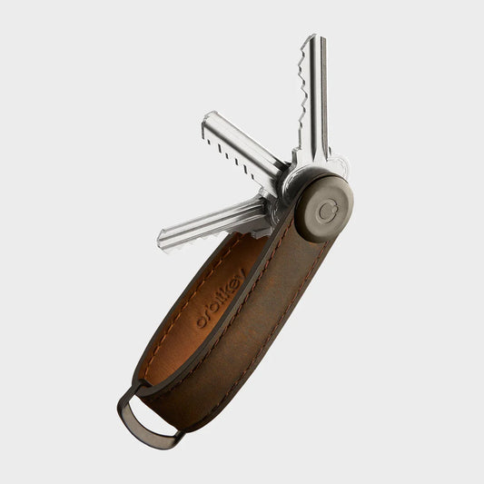 Orbitkey Key Organiser . Crazy-Horse Chestnut Brown with Brown Stitching