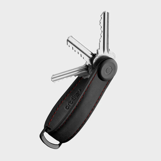 Orbitkey Key Organiser . Crazy-Horse Obsidian Black with Red Stitching