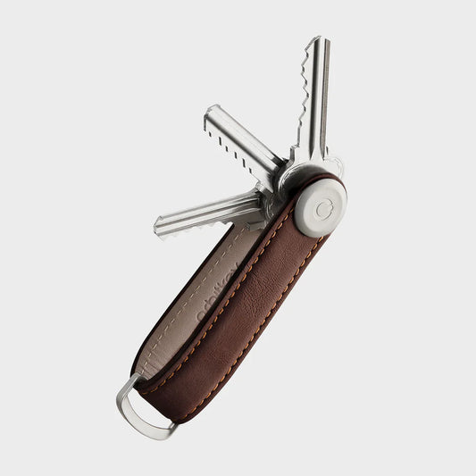 Orbitkey Key Organiser . Espresso with Brown Stitching