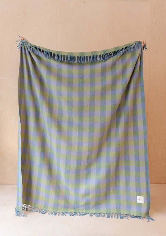 Recycled Wool Blanket . Green Gingham