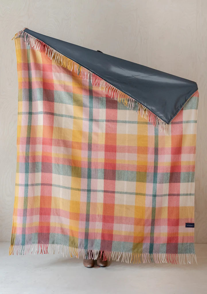Recycled Wool Waterproof Picnic Blanket . Wildflower Patchwork Check