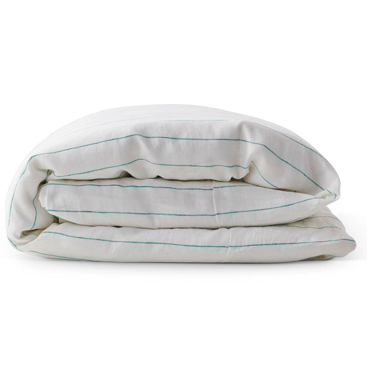 Linen Quilt Cover . Minty Stripe